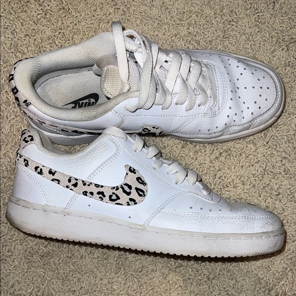 Nike Kids White Sneakers with Leopard Accents - Picture 1 of 5